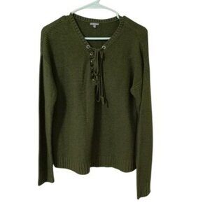 Charlotte Russe Olive Green Lace-Up Knit Sweater M